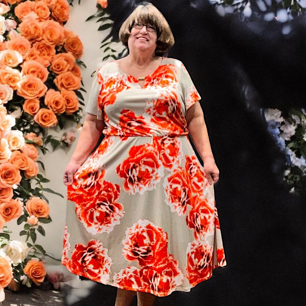 Perceptions Orange & Cream Midi Dress Size 22!